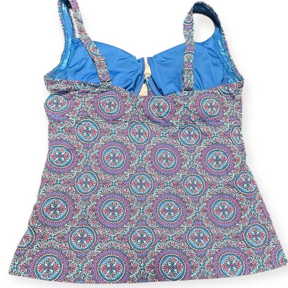 LANDS’ END Women’s Multi-Color Mosaic Underwire Wrap Tankini Top Size 14DD - Picture 2 of 5